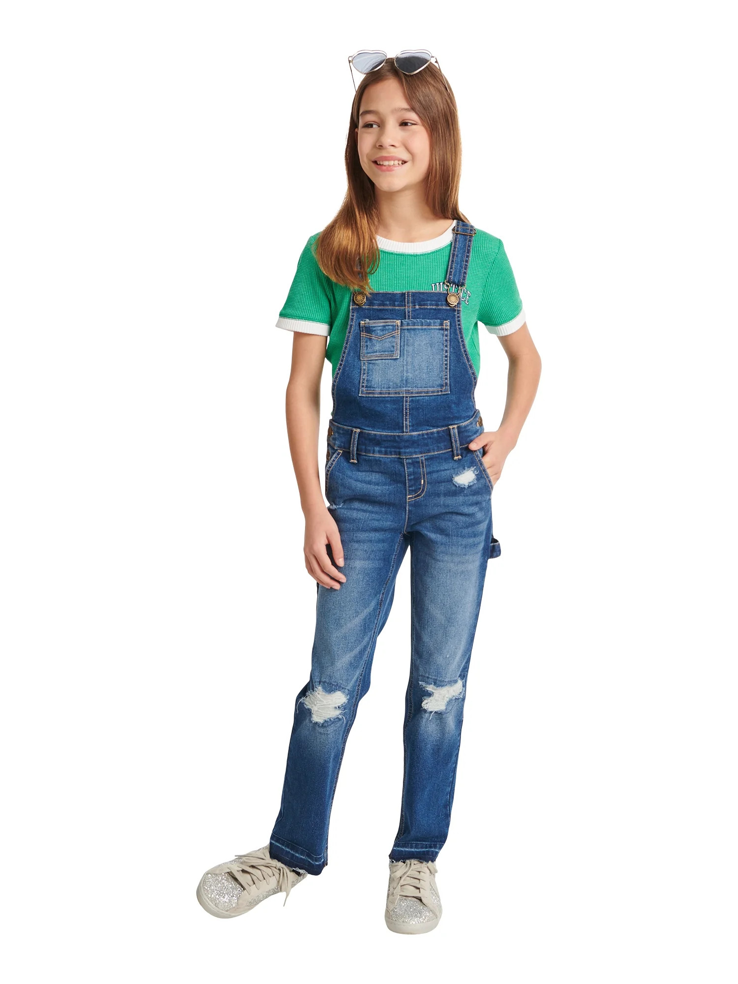 Justice Girls Stretch Denim Overalls, Sizes 6-18, Slim & Plus | Walmart (US)