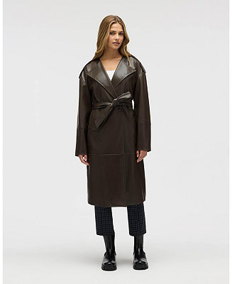 NVLT Women's Poet Lapel Belted Faux Leather Trench Coat - Macy's | Macy's