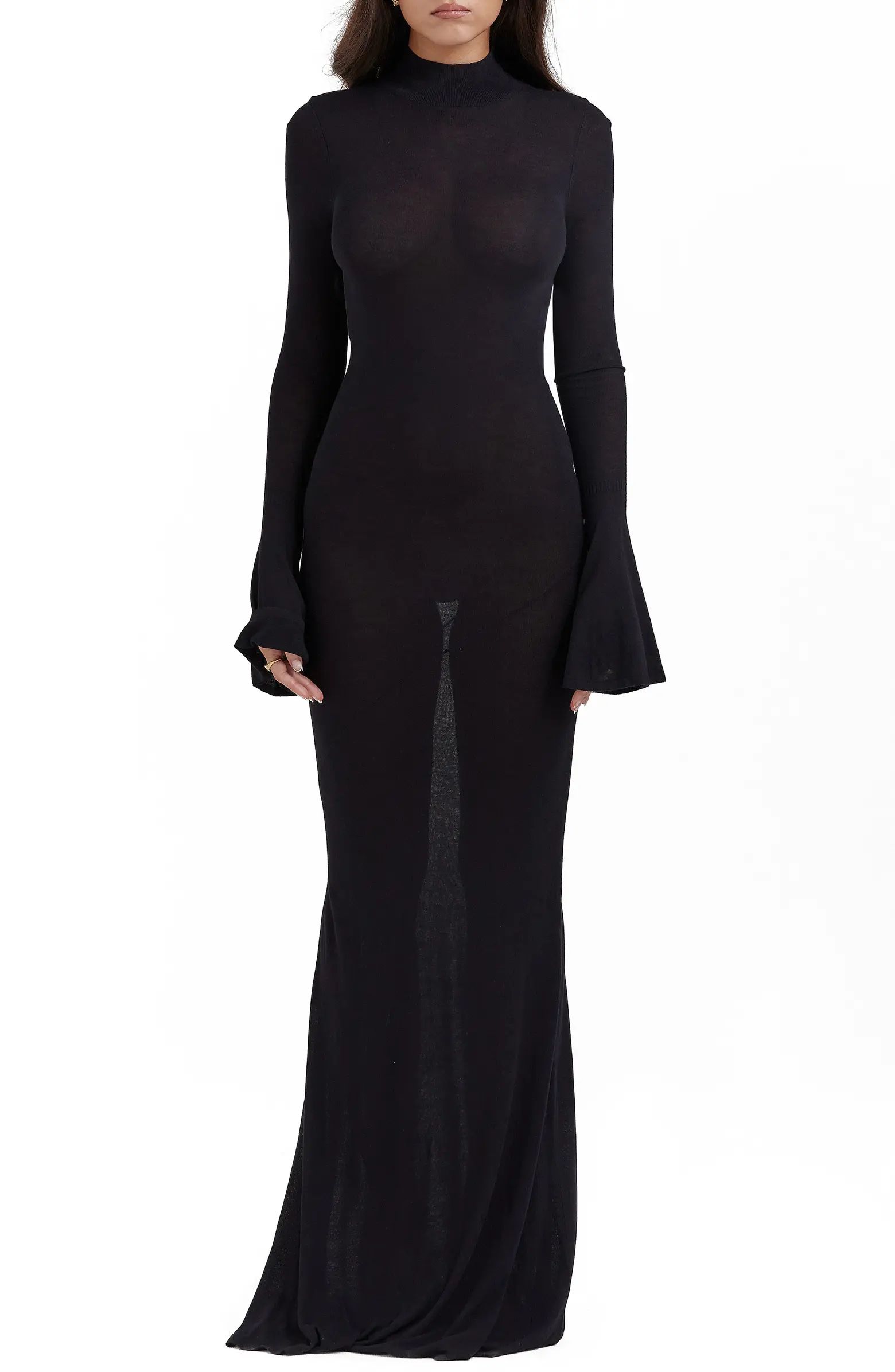 Sancha Open Back Long Sleeve Semisheer Body-Con Maxi Dress | Nordstrom