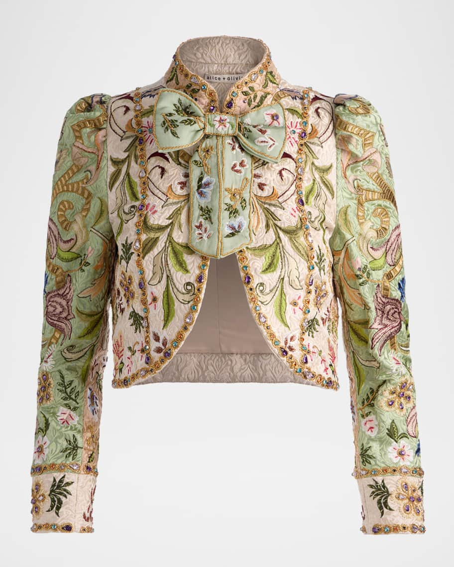 ALICE + OLIVIA Ilaria Embroidered Jacquard Jacket | Neiman Marcus
