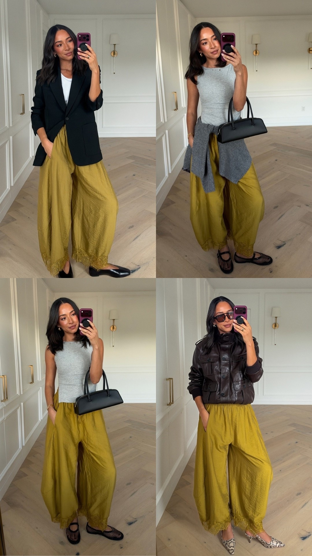 These pants have become a closet MVP!! They are so comfy, have stretch and elevate a simple tank. Sizing details below 

Lace hem pants - size S
White tank - size S
Black blazer - size S
Grey tank - size XS (OOS but I’ve linked similars)
Grey cardigan - size S (OOS but I've linked similars)
Faux leather jacket - size S

mom outfit, postpartum outfit, comfy outfit, pull-on pants, anthropologie outfit, fall outfits, fall fashion, dinner outfits, date night outfits