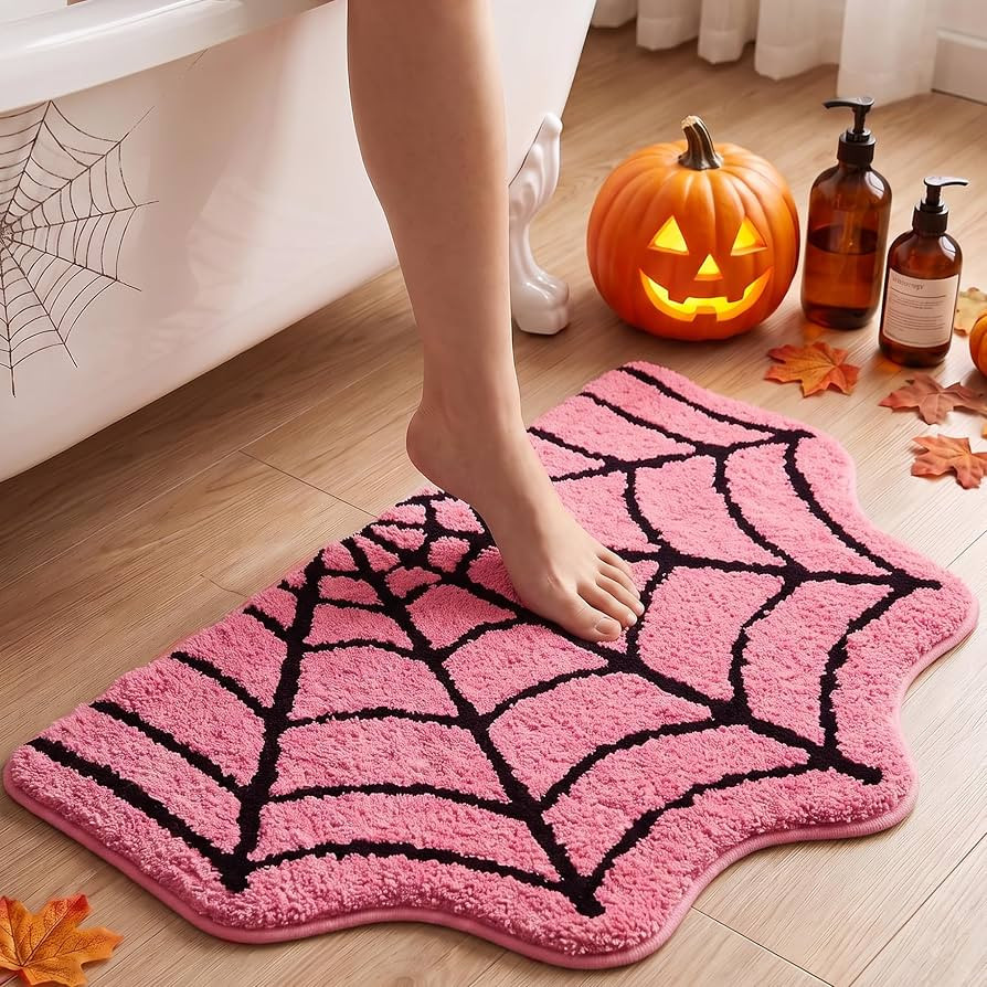 Halloween Pink Black Spiderweb Pastel Goth 3D Tufted Bathroom Mat, 31"x20" | Amazon (US)