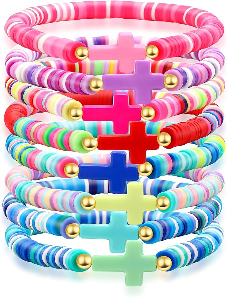 Artlunar Cross Bracelet for Men Women Beaded Clay Elastic Stackable Stretch Bracelets Christian J... | Amazon (US)