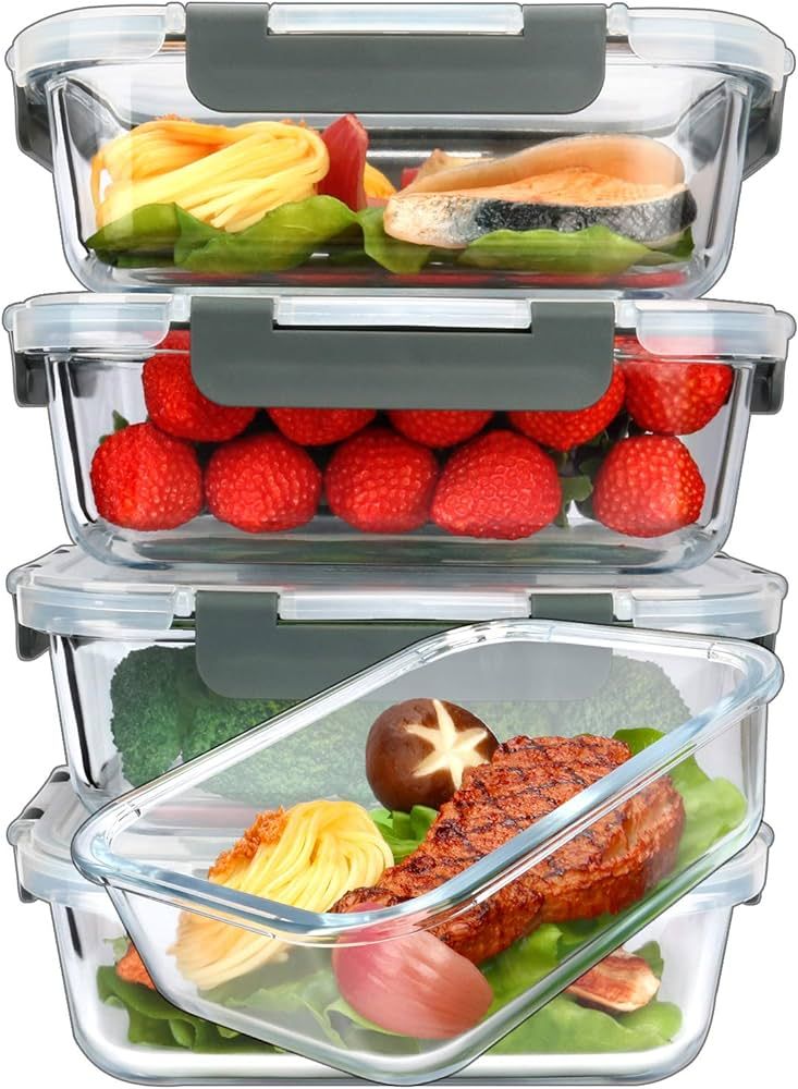 M MCIRCO [5-Packs, 36 Oz.] Glass Meal Prep Containers with Lifetime Lasting Snap Locking Lids Gla... | Amazon (US)
