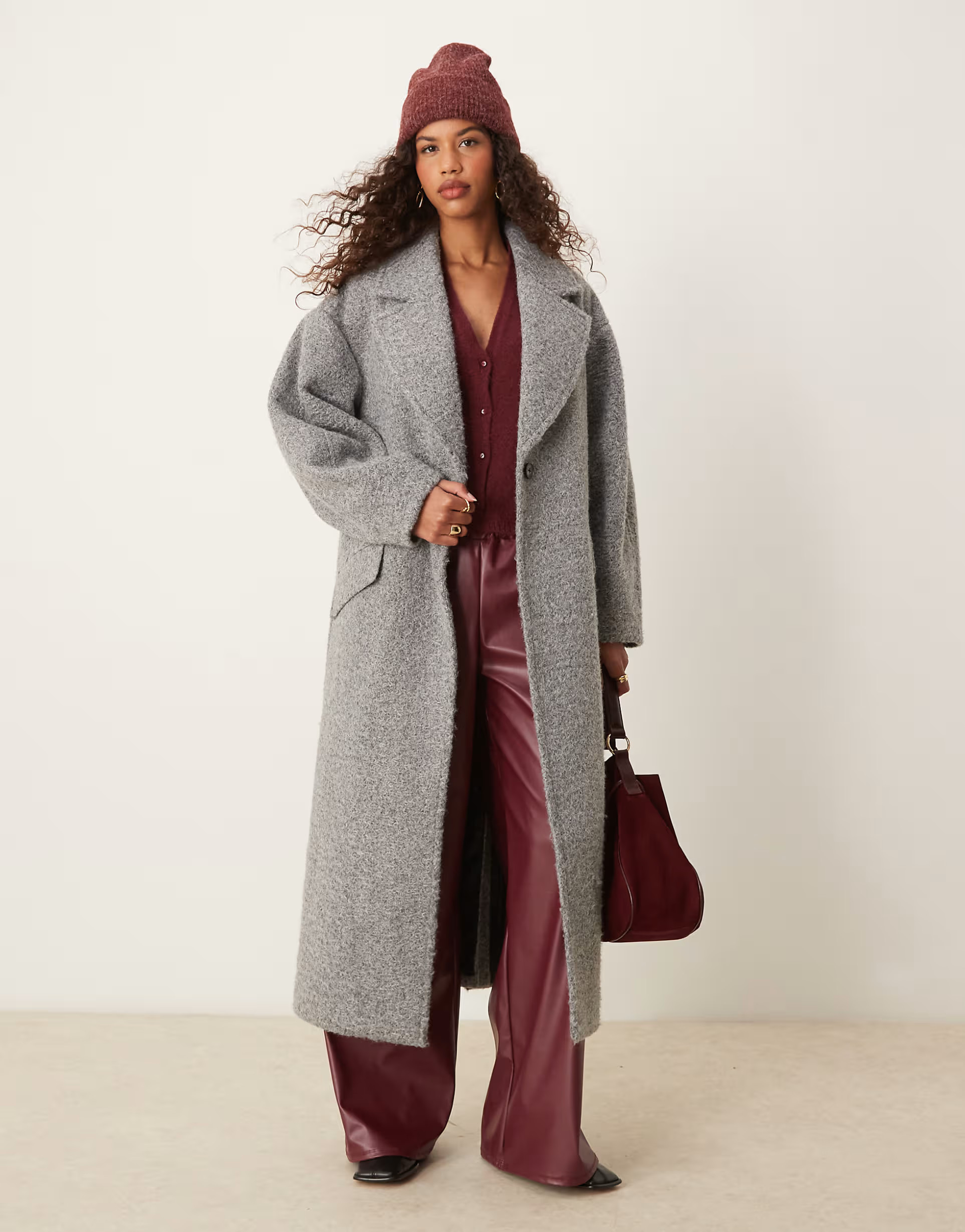 ASOS DESIGN chuck on cozy boucle coat in gray | ASOS (Global)