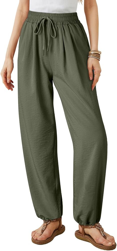 Dokotoo Womens Summer Wide Leg Business Casual Parachute Pants 2025 Drawstrings High Waisted Long... | Amazon (US)