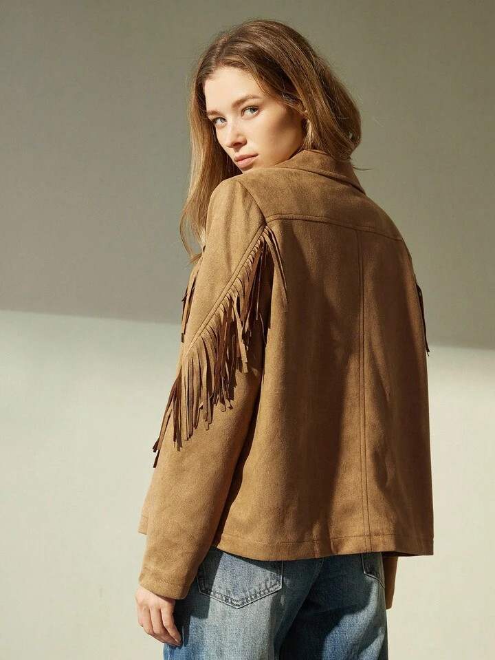Aveloria Modichic Chaqueta Versátil De Estilo Europeo Y Americano Con Solapa De Gamuza, Decoración Con Flecos Bohemios Para Mujer | SHEIN