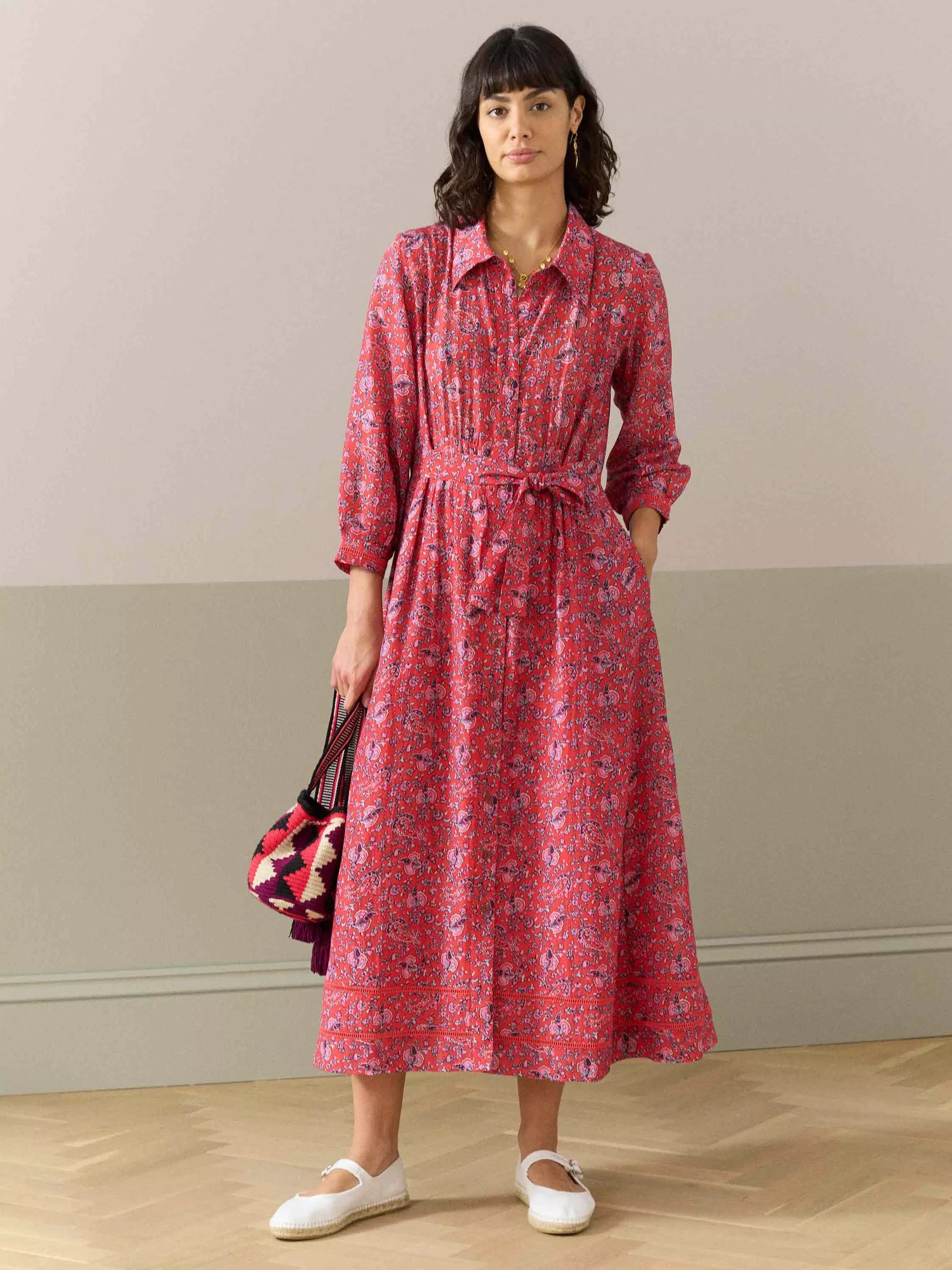 Brora Silk Cotton Tie Waist Shirt Dress, Multi | John Lewis (UK)