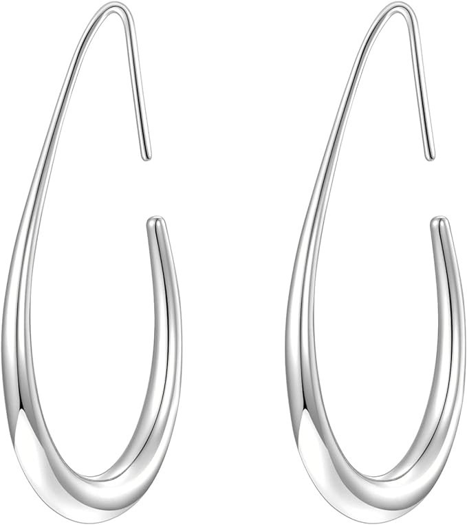 Lightweight Teardrop Hoop Earrings for Women - 14k Gold/White Gold Plated Large Oval Pull Through... | Amazon (US)