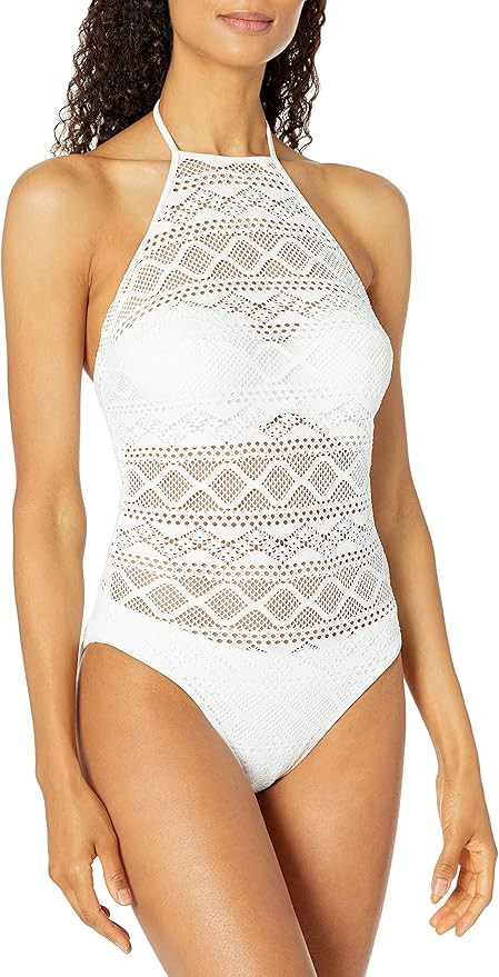 Freya Women's Sundance Underwire High Neck One-Piece Swimsuit, White, 36FF | Amazon (US)