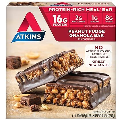 Atkins Meal Bars, Peanut Fudge Granola, Keto Friendly, 5 Count | Amazon (US)