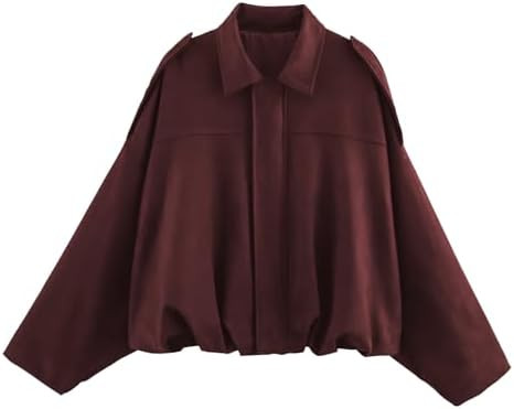 Womens Faux Suede Bomber Jacket Casual Lightweight Batwing Long Sleeve Oversized Coat Streetwear ... | Amazon (US)