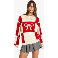 Womens Bow Christmas Sweater - Red - M | boohoo (US & Canada)