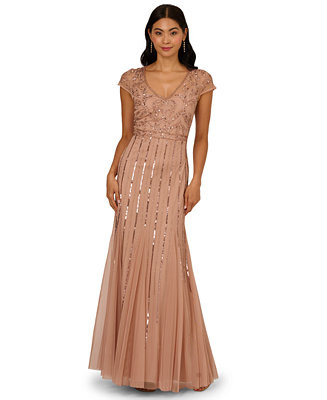 Women's Embellished V-Neck Godet Gown | Macy's