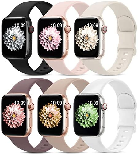 6 Pack Sport Bands Compatible with Apple Watch Band 38mm 40mm 41mm 42mm 44mm 45mm 49mm,Soft Silic... | Amazon (US)