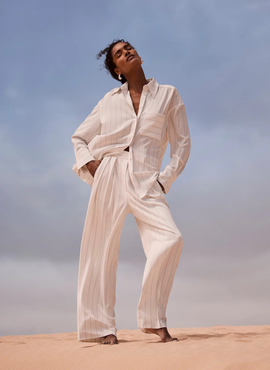 White Pinstripe Wide Trousers | Mint Velvet