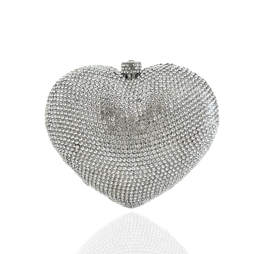 Silver Crystal Heart Clutch | Elegant Rhinestone Evening Bag | Sparkling Heart-shaped Purse for W... | Etsy (US)