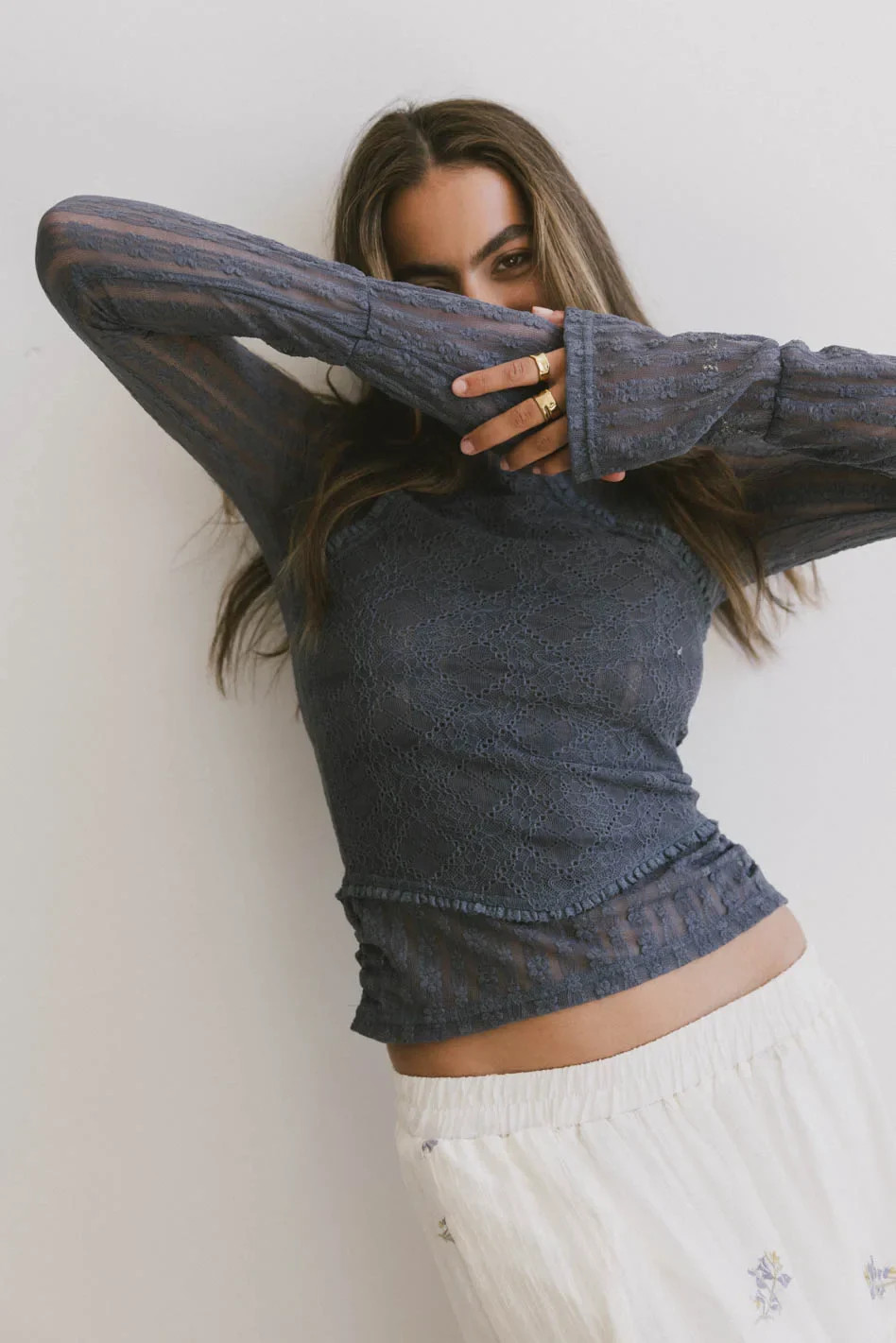 Linnea Lace Top in Blue | Böhme US