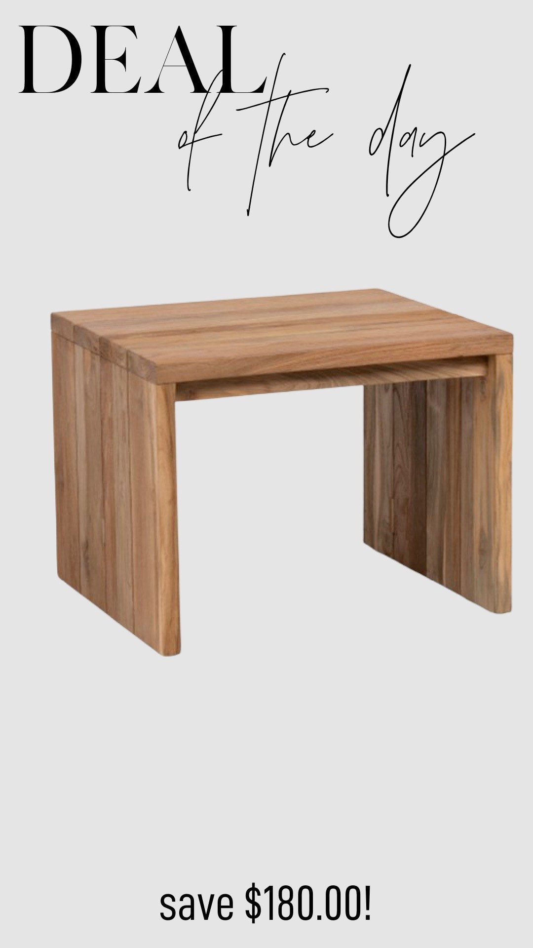 This reclaimed wood teak outdoor side table brings a touch of rustic charm to your outdoor space. Made from sustainably sourced teak, each table showcases the natural beauty and unique grain of the wood, ensuring no two pieces are alike. Built to endure the elements, its sturdy construction offers long-lasting durability. Perfect for placing drinks, books, or plants, this side table adds both function and style to your patio, deck, or garden, all at an affordable price.

#LTKSaleAlert #LTKSeasonal #LTKSpringSale