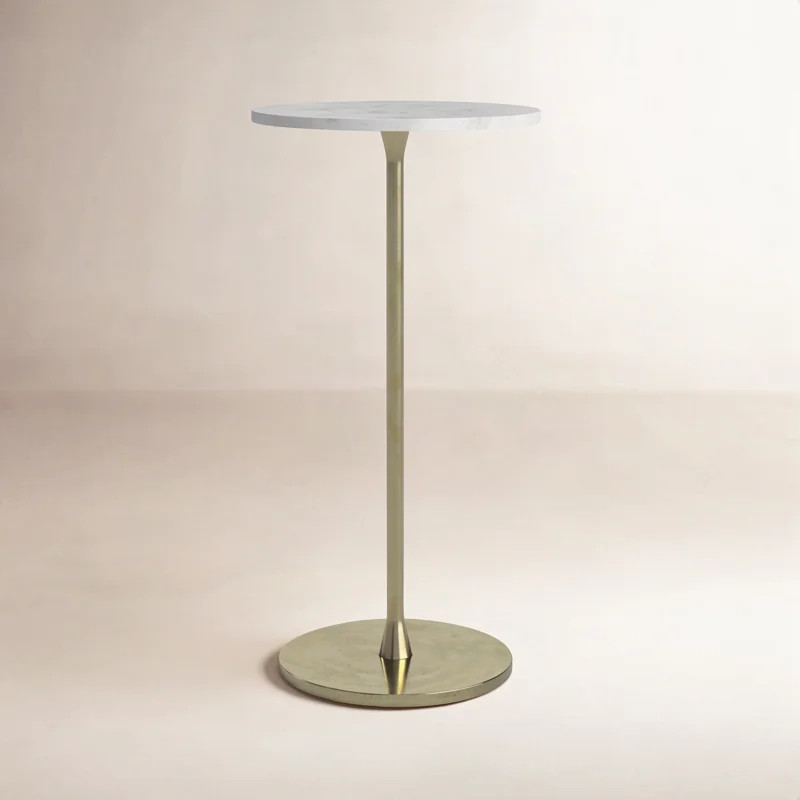 Quarry Neutral Glam Gold and White 24"H Round Modern Drink Accent Table with Aluminum and Stone | Wayfair North America