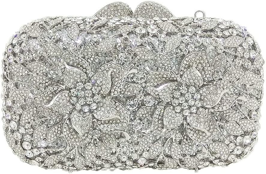 Boutique De FGG Double Flowers Women Crystal Clutch Evening Bags Wedding Party Rhinestones Handba... | Amazon (US)