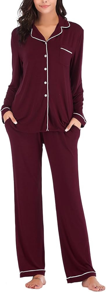 Aamikast Women's Pajama Sets Long Sleeve Button Down Sleepwear Nightwear Soft Pjs Lounge Sets | Amazon (US)