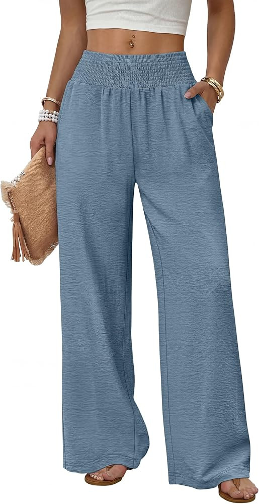 Sampeel Wide Leg Pants Woman High Waist Trousers with Pockets Casual Lounge | Amazon (US)