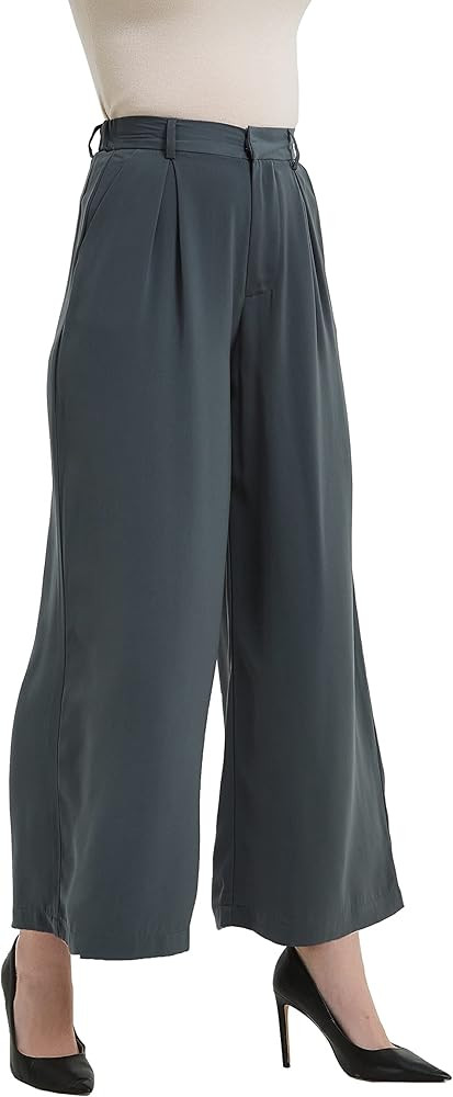 Tronjori Women High Waist Casual Wide Leg Long Palazzo Pants Trousers Regular Size | Amazon (US)
