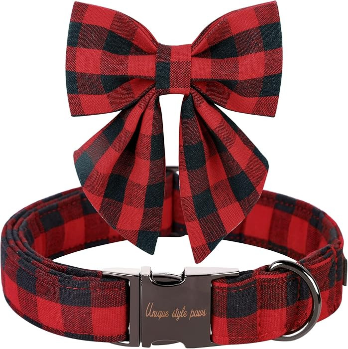 Unique style paws Christmas Dog Collar with Bow Tie Classic Red Plaid Puppy Collar for Small Medi... | Amazon (US)