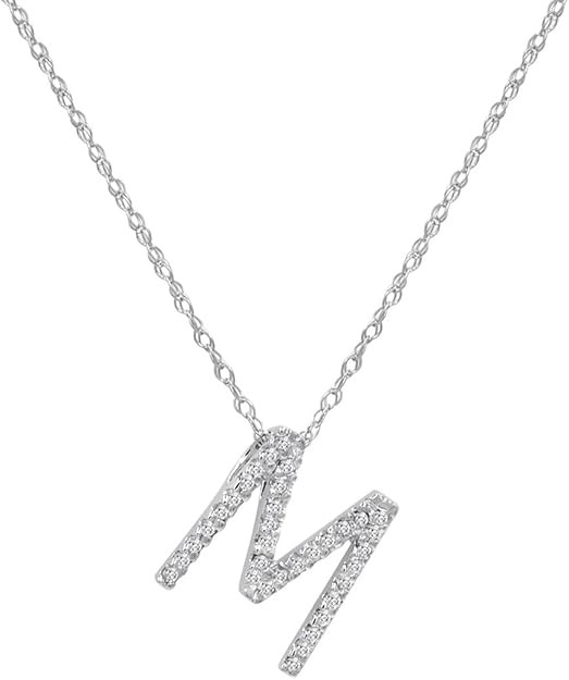 Amanda Rose Collection Diamond Initial Pendant Necklaces in 14K White Gold on a 14K White Gold 16... | Amazon (US)