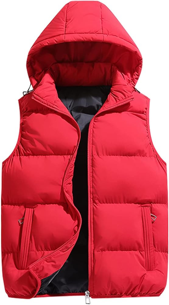 WENKOMG1 Men's Double zipper Vest Hoodie , Fall Winter Solid Color Coat Warm Thick Waistcoat Slee... | Amazon (US)