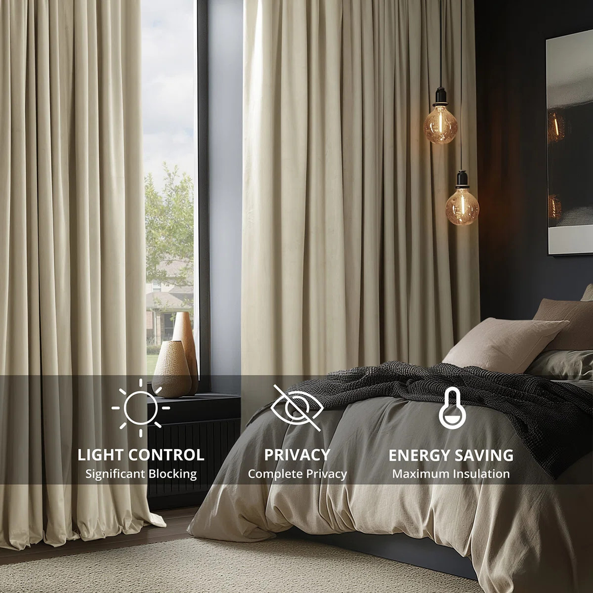 Olivia Signature Thermal Lined 100% Blackout Velvet Curtains for Bedroom & Living Room Curtains S... | Wayfair North America