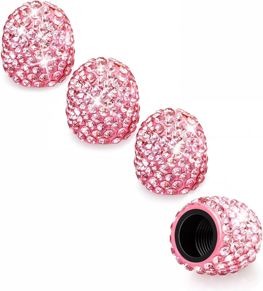 HZJD Tire Valve Stem Caps, Handmade Crystal Rhinestone, Pink(4 Pack) | Amazon (US)