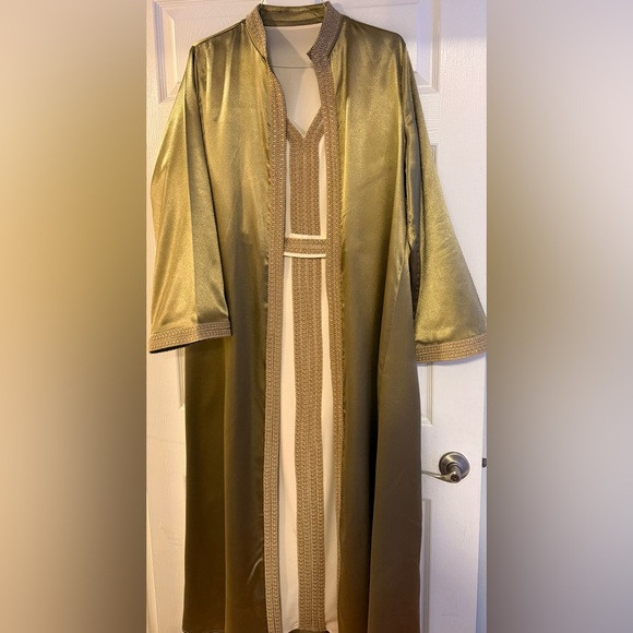 Elegant Gold Green Satin 3 piece Kaftan | Poshmark