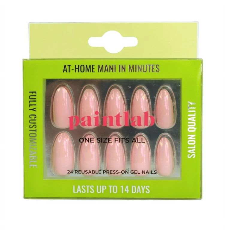 PaintLab Reusable Press-on Gel Nails Kit, Almond Shape, Pink Glazed, 24 Count | Walmart (US)