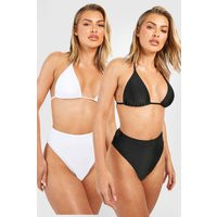 boohoo Women's 2 Pack Triangle Bikini Top in Black/White | Size: 10 | Knitted | boohoo (US & Canada)