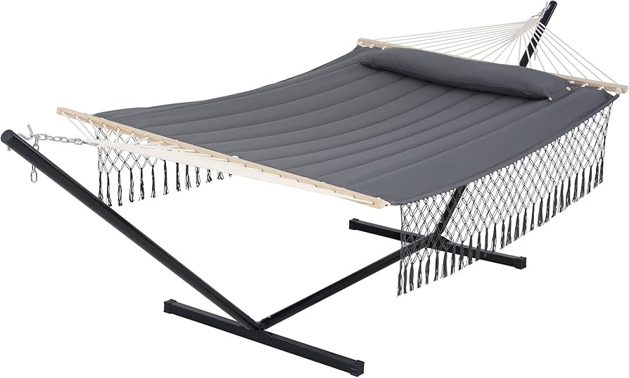 SUNCREAT Quilted Double Hammock with Tassel, Heavy Duty Patio Hammock with Stand Included, Dark G... | Amazon (US)