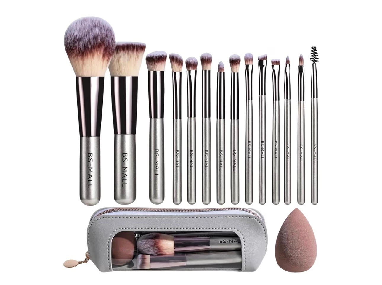 Under $10! 
Travel Makeup Brush Set BS-MALL 14 Pcs with 1 Pcs Makeup Sponge - Essential Foundation Powder Concealers, Eye Shadows, Blush Makeup Brushes with Travel Makeup Case (Champagne)

#LTKSaleAlert #LTKgrwm #LTKOver40