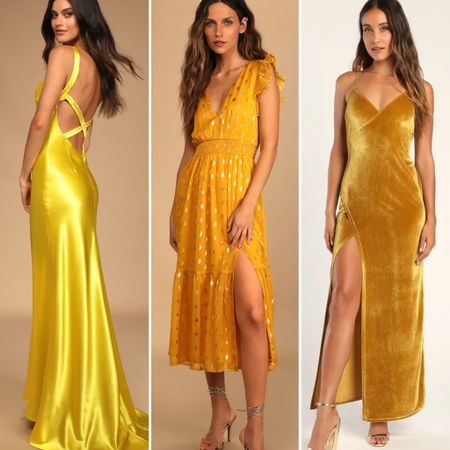 Wedding guest dress
Fall dress
Yellow dress
Gold dress 

#LTKHoliday #LTKwedding