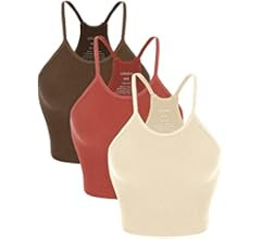 ODODOS Women's Crop 3-Pack Washed Seamless Rib-Knit Camisole Crop Tank Top | Amazon (US)