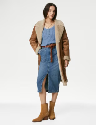 Denim Split Front Midi Skirt | Marks and Spencer DACH