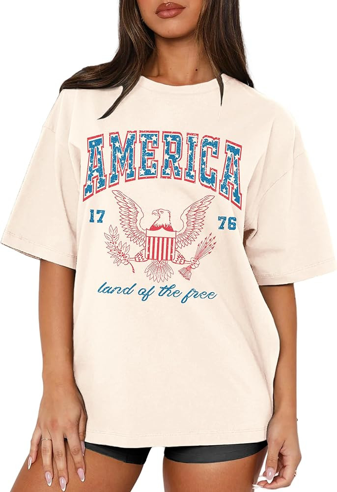 MAPICK Women 4th of July 1776 Graphic Oversized T-Shirts Shirt Short Sleeve Patriotic Casual Tee ... | Amazon (US)