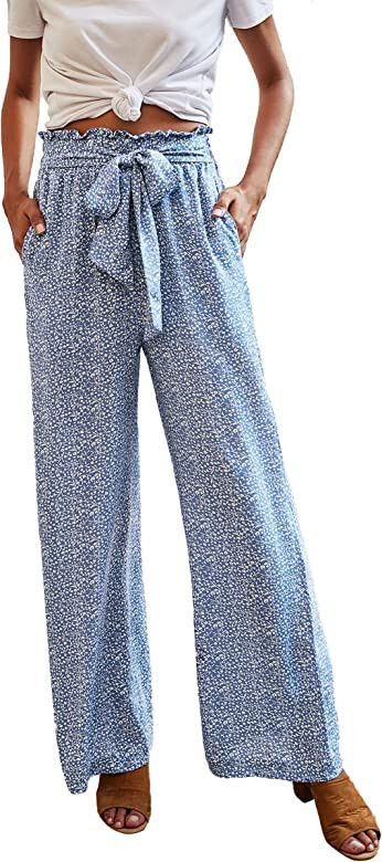 ECOWISH Womens Cotton Soft Palazzo Wide Leg Pant with Pockets High Waist Casual Loose Flowy Pants... | Amazon (US)