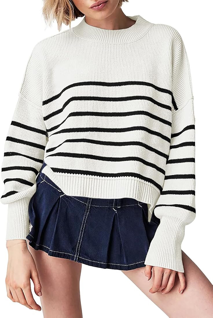 Womens Crewneck Pullover Sweaters Fall Winter Outwear Batwing Long Sleeve Oversized Casual Knit S... | Amazon (US)