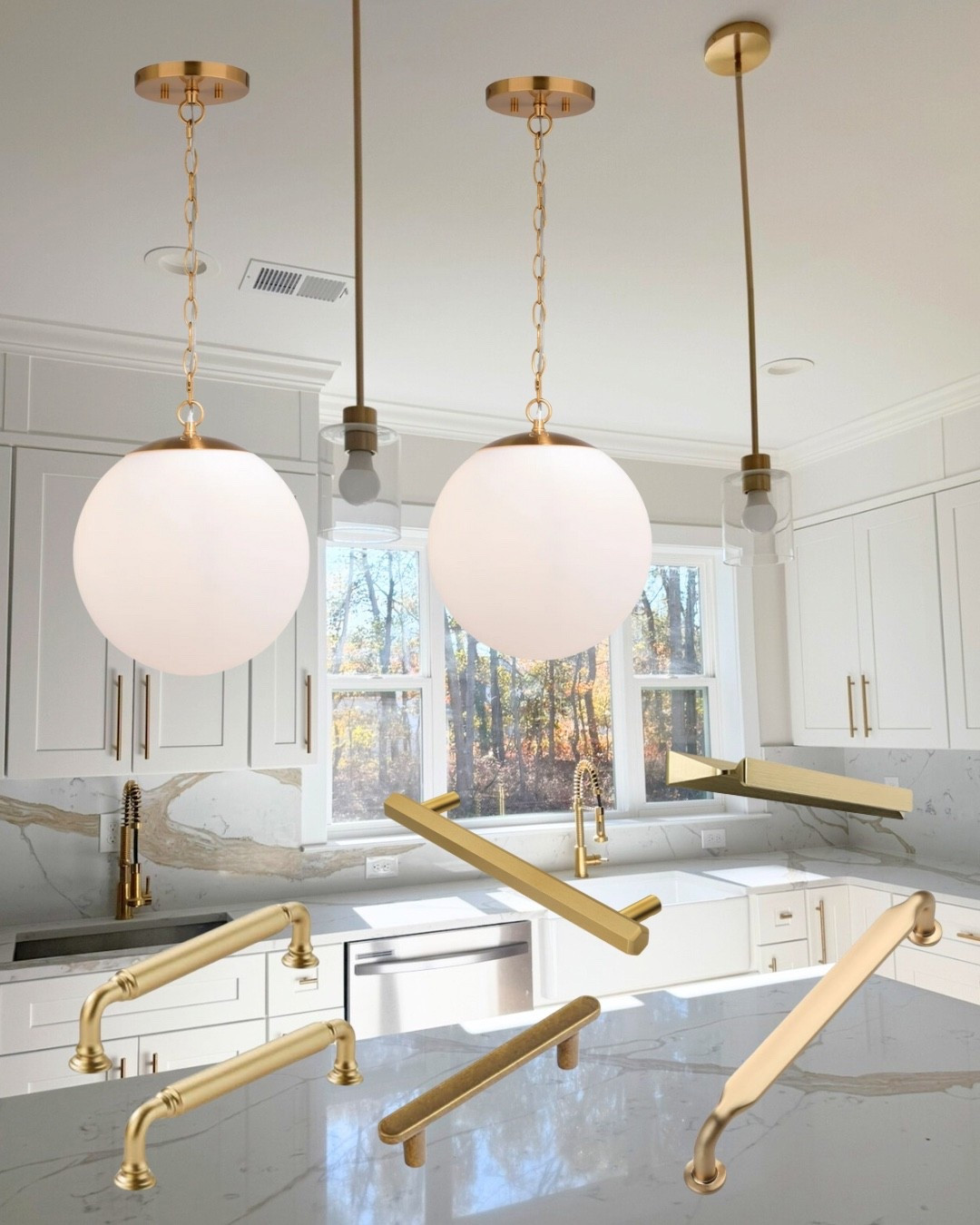 I’ve been looking for ways to make the kitchen less cold and show a bit more personality. I absolutely love these pendants from Wayfair and the price is right. I’m concerned about the color when it comes to gold there are so many different shades these are called gold brass but in the picture they look a bit copper. These handles from Amazon are affordable as well and a lot more charming than the current ones. I need help  to choose the  handles that are closest to the color of the pendants or I can just squint my eyes and pretend I don’t notice… the faucets that the builder put in are very yellow so that’s a whole nother story….🤣

#LTKFamily #LTKFindsUnder50 #LTKHome