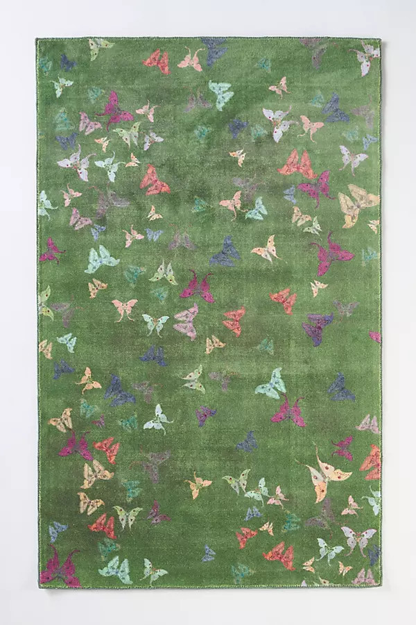 Printed Green Butterflies Rug | Anthropologie (US)