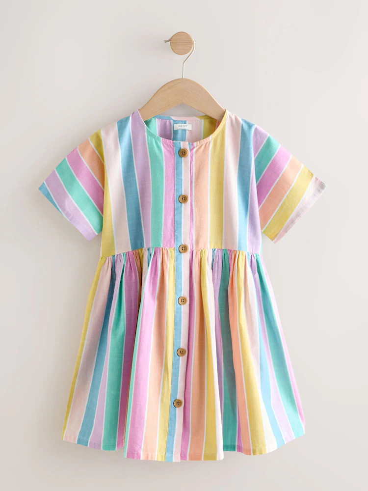 Rainbow Stripe Short Sleeve Button Through Dress (3-16yrs) | Next US