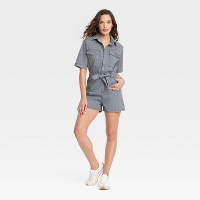 Women's Short Sleeve Denim Jumpsuit - Universal Thread™ Blue | Target