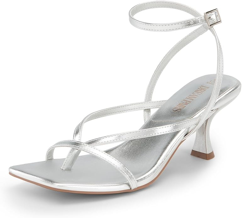 DREAM PAIRS Women's kitten Low Strappy Lace Up Heels Open Square Toe Thong Ankle Strap Heels Sexy... | Amazon (US)
