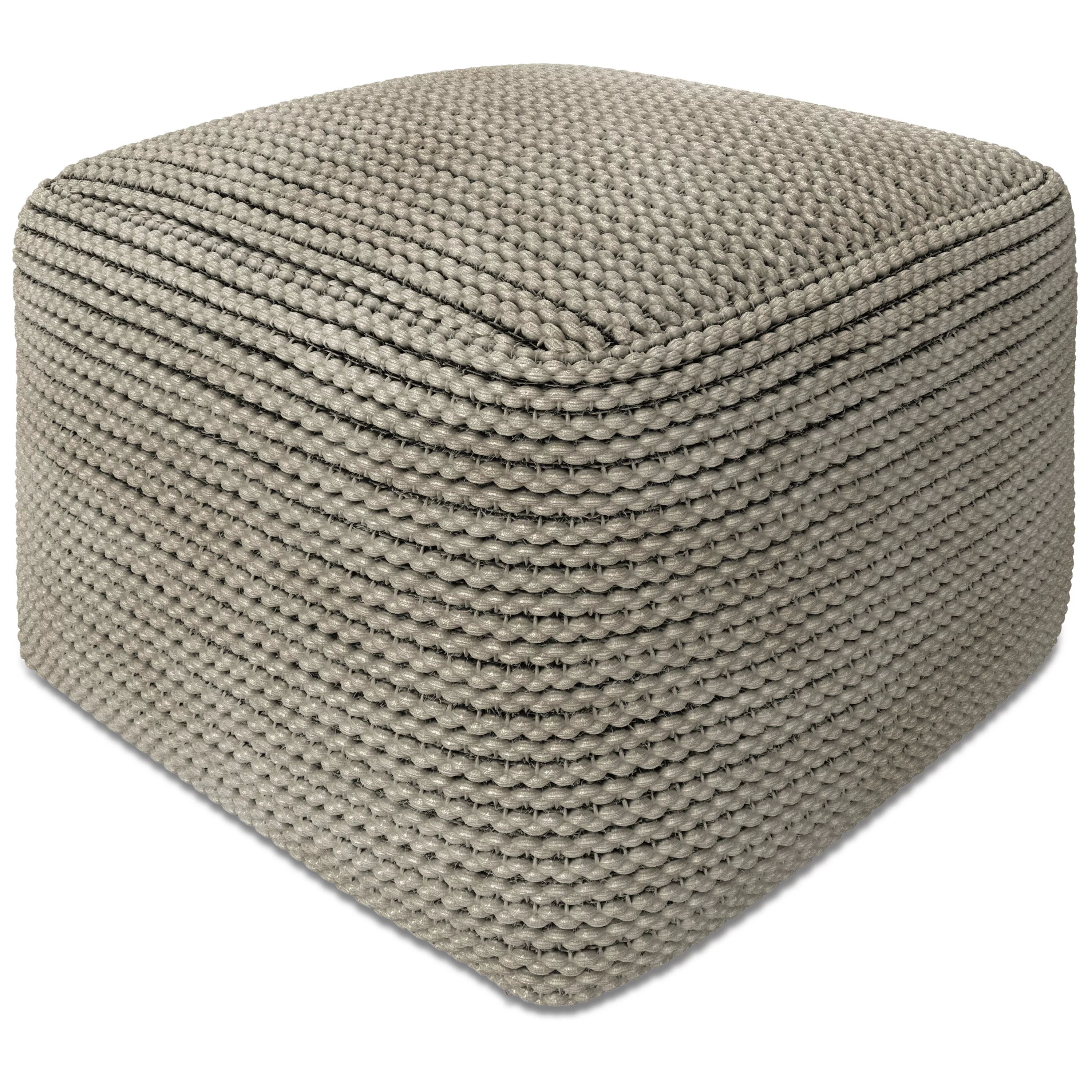 Simpli Home Eastmont Boho Square Pouf in Cream Polystyrene Filling | Walmart (US)